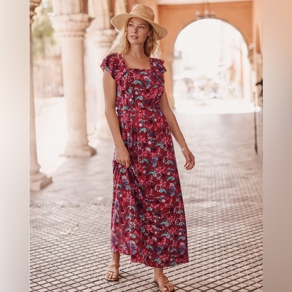 NWT Garnet Hill Dulce Knit Red Floral Maxi Dress - Picture 1 of 11